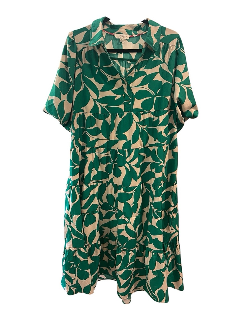 Umgee Green and Cream Floral Tiered Shirt Dress